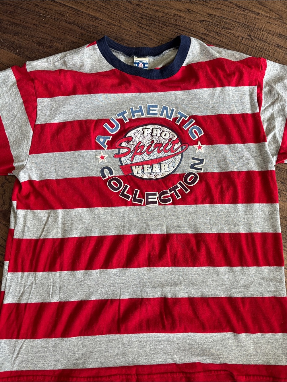 1990s Vintage Pro Spirit "Authentic Collection" Red & Gray Striped Tee